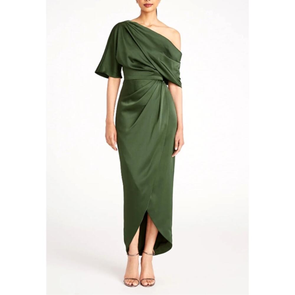 Theia Women's Moss Green One Shoulder Rayna Draped Gown Size 2